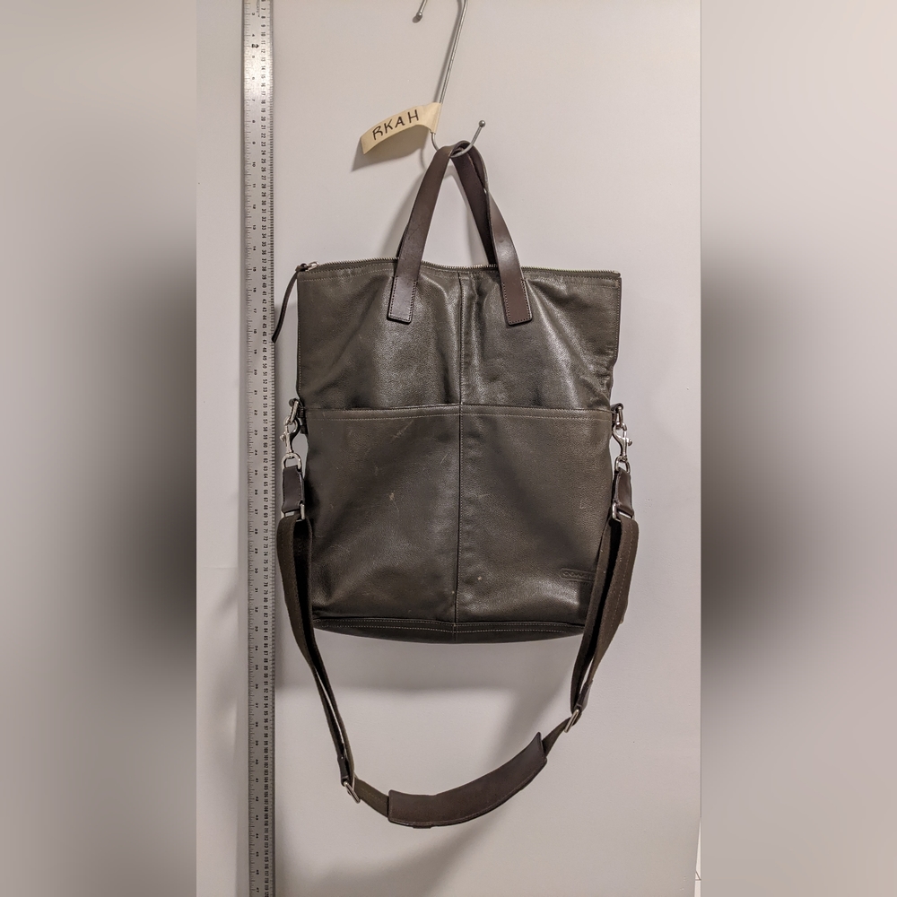 Khaki & Brown Leather Messenger Bag — Coach